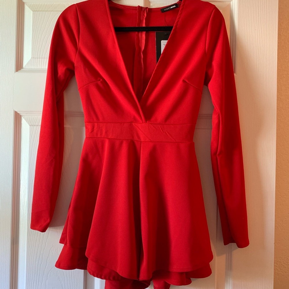 Red Fashion Nova short romper